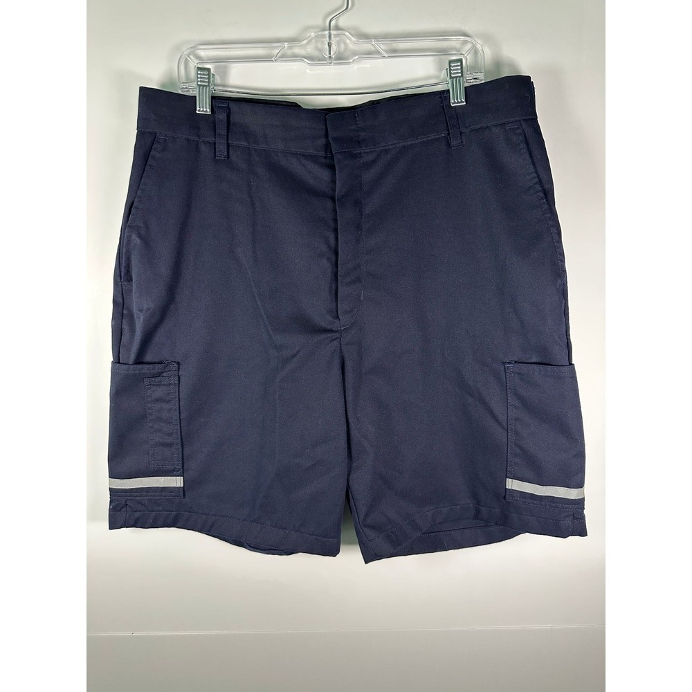 FedEx Shorts Mens 38 Navy Cargo Work Reflective Trim Polyester Cotton Utility